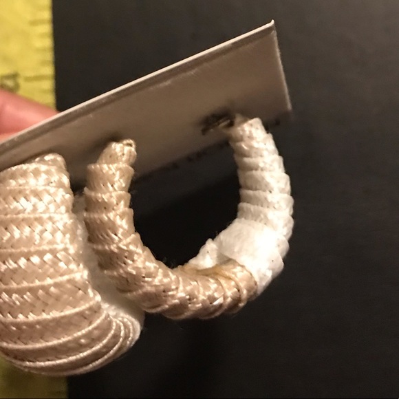 Tan & White Thread Color Block Wrapped Earrings - Picture 3 of 8